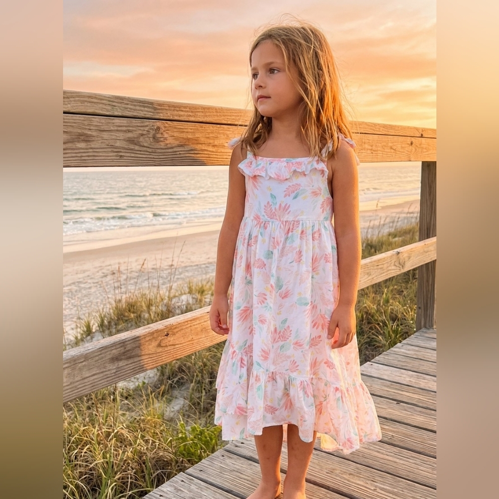 Shabby Chic Pink and White Floral Kids Dress Sz 3T
